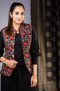Image for Kessa Sj31black Araya Quilted Half Sleeves Reversable Silk Jacket Featured