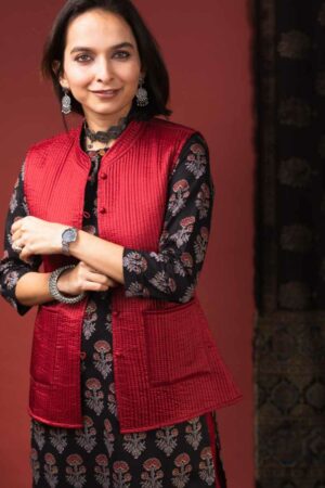Image for Sj29maroon Varali Quilted Half Sleeves Reverable Silk Jacket Featured