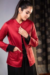 Image for Sj33 Dhriti Quilted Full Sleeves Reverable Silk Jacket Closeup 2