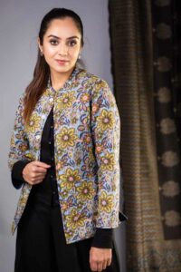 Image for Sj39 Bithika Quilted Full Sleeves Reversible Silk Jacket Front