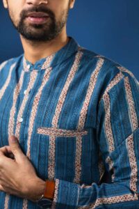 Image for Kessa Bpr22 Saket Block Print Men Shirt Closeup