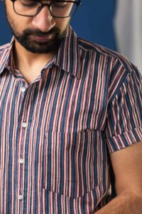 Image for Kessa Bpr23 Saatvik Cotton Stripe Half Sleeves Shirt Closeup