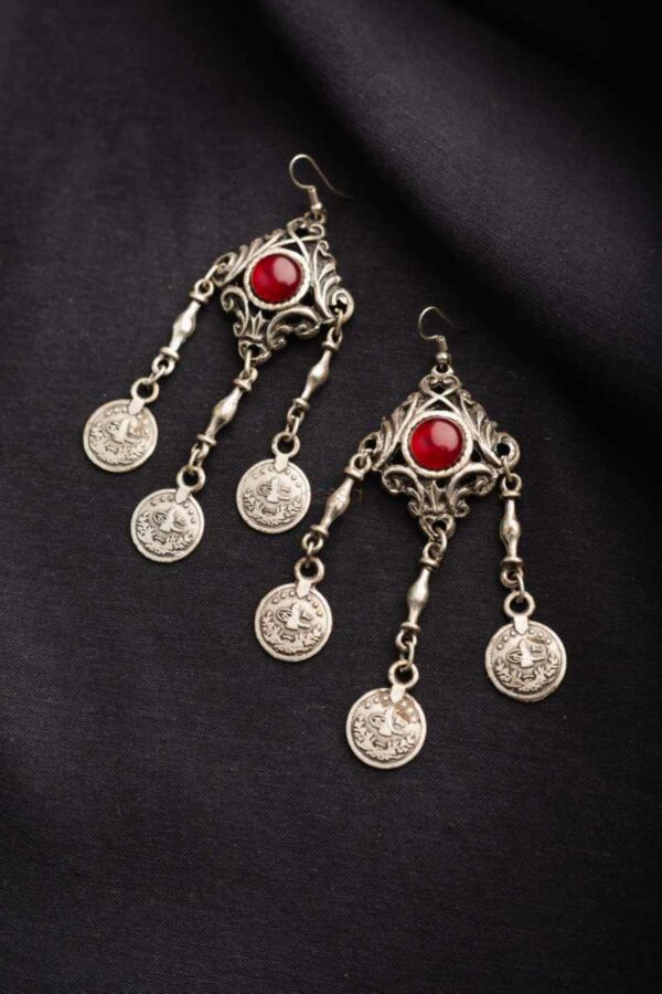 Image for Kessa Kpe21 Turkish Rectangle Multi Stone Coin Earrings Front