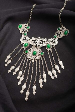 Image for Kessa Kpn17 Turkish Green Multi Stone Paisely Chain Necklace Featured