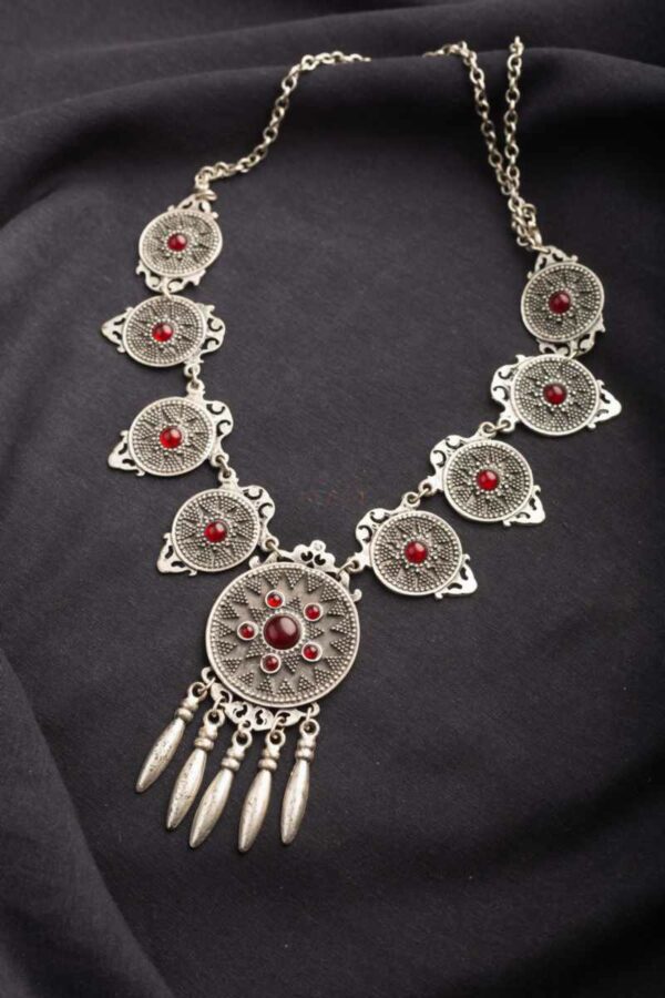 Image for Kessa Kpn18 Turkish Red Multi Stone Circular Tribal Boho Necklace Featured