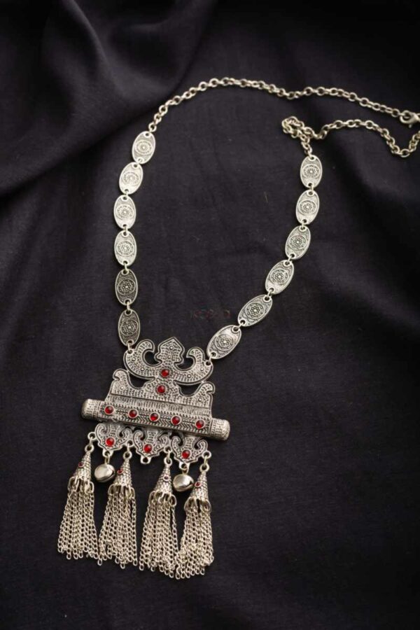 Image for Kessa Kpn26 Turkish Bar Multi Red Stone Necklace Featured