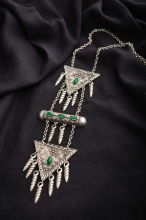 Image for Kessa Kpn34 Turkish Triangle Green Stone Chain Necklace Featured