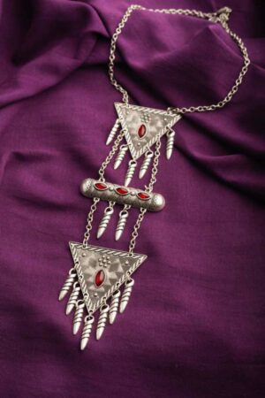Image for Kessa Kpn36 Turkish Triangle Red Stone Chain Necklace Featured