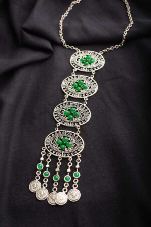 Image for Kessa Kpn40 Turkish Circular Green Stone Chain Necklace Featured