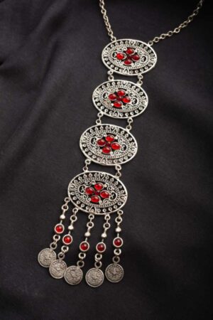 Image for Kessa Kpn41 Turkish Circular Red Stone Chain Necklace Featured