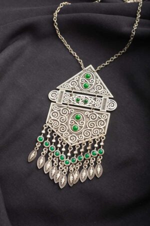 Image for Kessa Kpn48 Turkish Bar Green Multi Stone Chain Necklace Featured