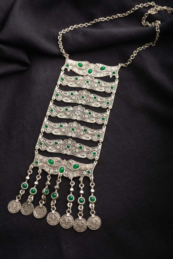 Image for Kessa Kpn50 Turkish Multi Green Stone Coin Necklace Featured
