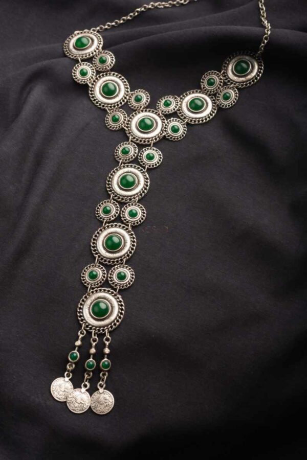 Image for Kessa Kpn58 Turkish Circular Multi Green Stone Chain Necklace Featured