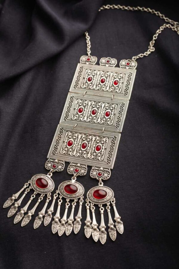 Image for Kessa Kpn61 Turkish Rectangle Multi Red Stone Chain Necklace Featured