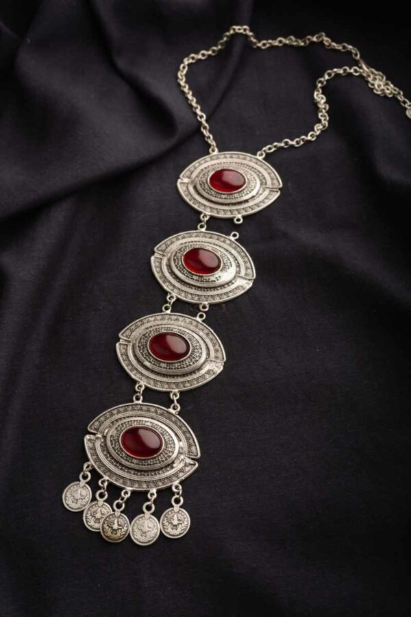 Image for Kessa Kpn75 Turkish Multi Red Stone Coin Necklace Featured