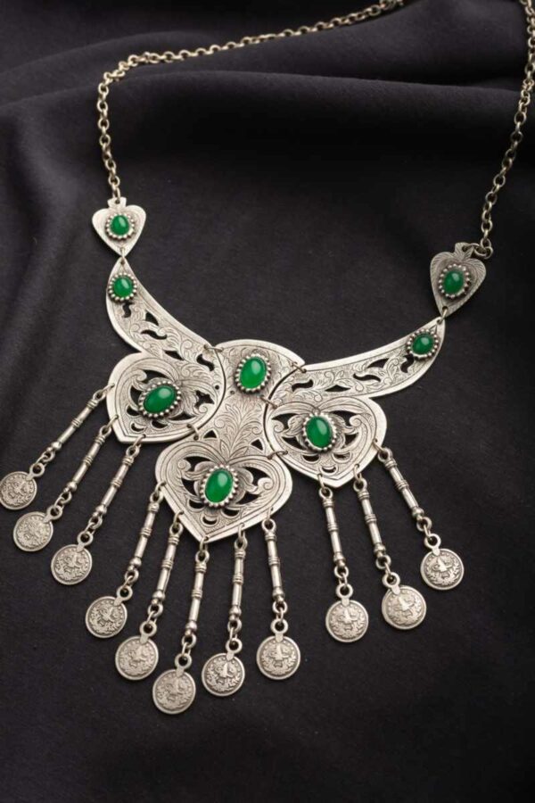 Image for Kessa Kpn76 Turkish Multi Green Stone Tribal Boho Necklace Featured