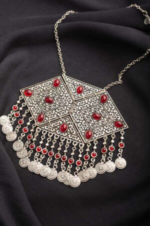 Image for Kessa Kpn86 Turkish Rectangle Multi Red Stone Necklace Featured