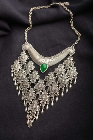 Image for Kessa Kpn92 Turkish Rectangle Green Stone Tribal Boho Necklace Featured