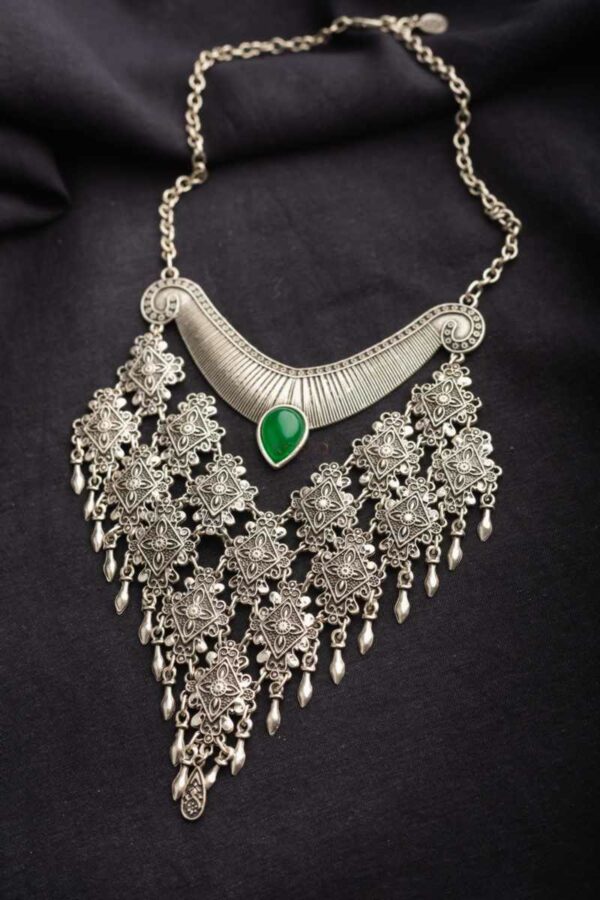 Image for Kessa Kpn92 Turkish Rectangle Green Stone Tribal Boho Necklace Featured