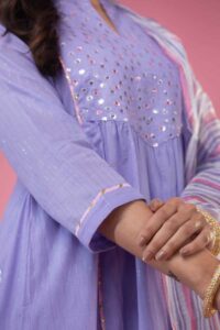 Image for Kessa Avdaf174 Nakesha Cotton Kurta With Pallazo And Kota Doria Dupatta Closeup New
