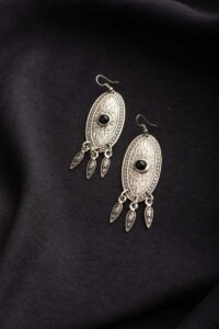Image for Kessa Kpe71 Turkish Oval Tribal Boho Earrings Black Front