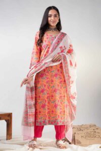 Image for Kessa Kuoj177 Mishika Cotton Kurta With Mulmul Dupatta Front New