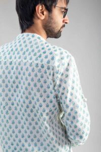 Image for Kessa Awk57 Savar Block Print Men Shirt Closeup 2