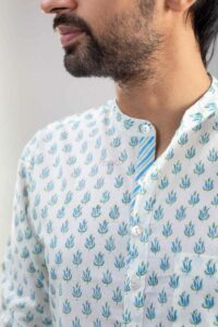 Image for Kessa Awk57 Savar Block Print Men Shirt Closeup