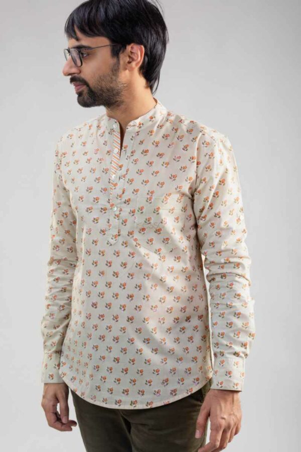 Image for Kessa Awk58 Viraj Block Print Men Shirt Closeup 2