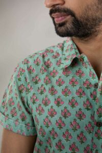 Image for Kessa Awk59 Ritivik Block Print Men Shirt Closeup