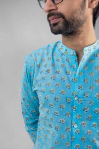Image for Kessa Awk61 Tavasya Block Print Men Shirt Closeup