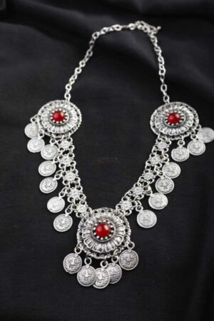 Image for Kessa Kpn167 Turkish Red Stone Coin Necklace Featured