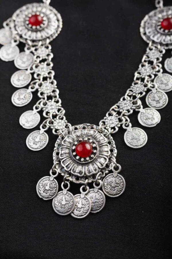 Image for Kessa Kpn167 Turkish Red Stone Coin Necklace Front