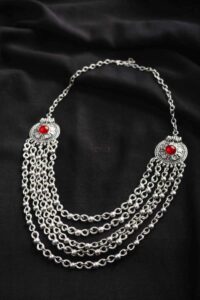 Image for Kessa Kpn180 Turkish Red Stone Coin Necklace Front