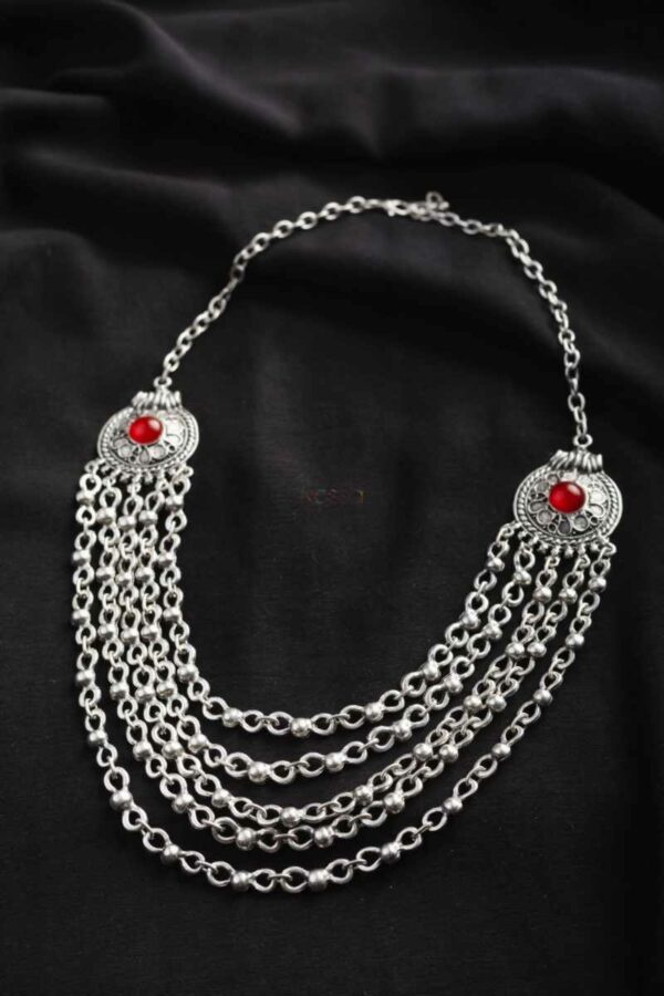 Image for Kessa Kpn180 Turkish Red Stone Coin Necklace Front