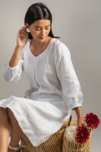 Image for Kessa Ws987 Daksha Stripe Linen Dress Sitting