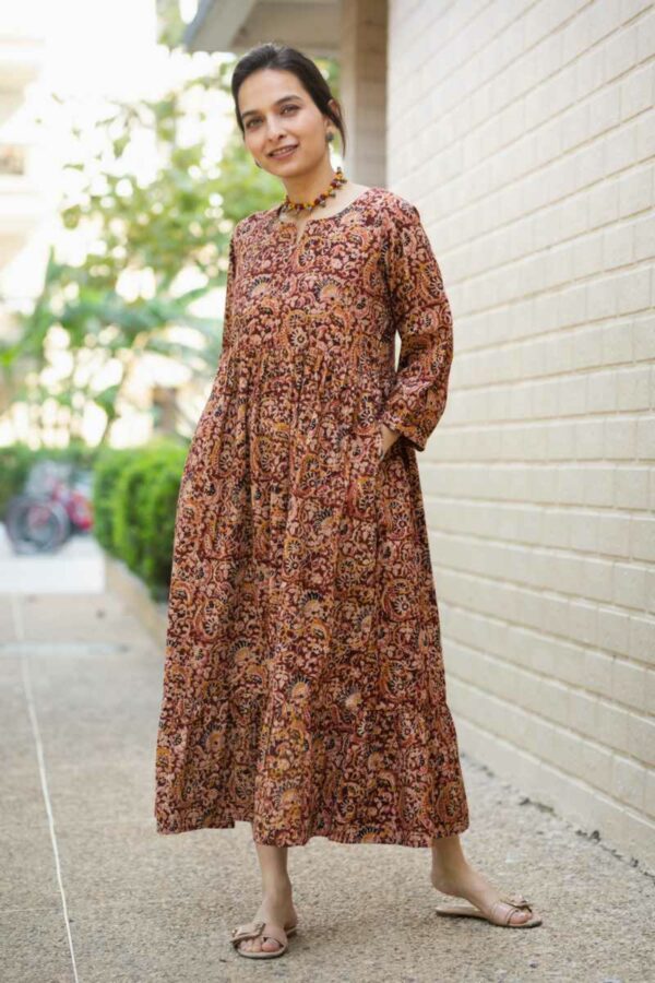 Image for Kessa Ws993 Banvi Kalmkari Cotton Dress Front