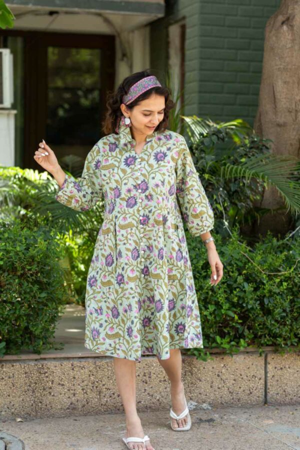 Image for Kessa Wsr374 Vadani Handblok Cotton Dress Side New