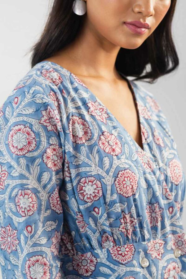 Image for Kessa Avdaf215 Dipta Cotton Handblock Dress Closeup