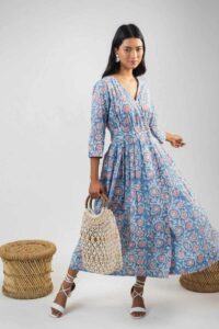 Image for Kessa Avdaf215 Dipta Cotton Handblock Dress Side