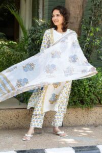 Image for Kessa Avdaf222 Chetana Handblock Cotton Complete Suit Set Front