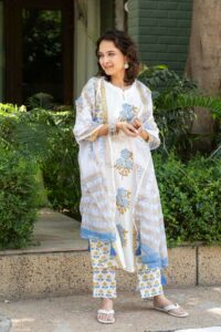 Image for Kessa Avdaf222 Chetana Handblock Cotton Complete Suit Set Side