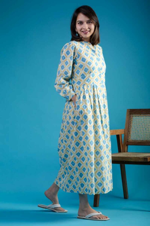 Image for Kessa Avdaf223 Thitiksha Cotton Handblock Dress Closeup 2