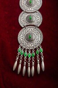 Image for Kessa Kpn107 Turkish Circular Green Multi Stone Chain Necklace Front