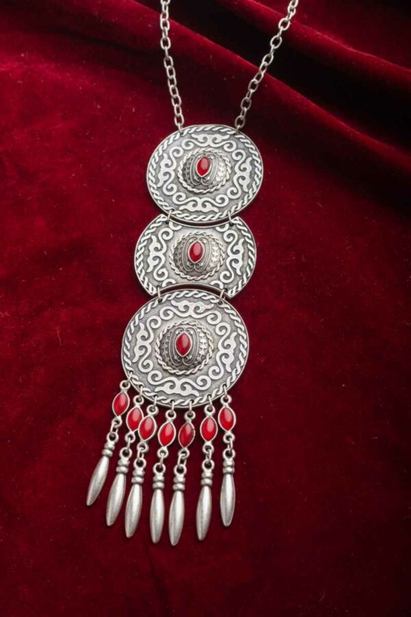 Image for Kessa Kpn108 Turkish Circular Red Multi Stone Chain Necklace Featured