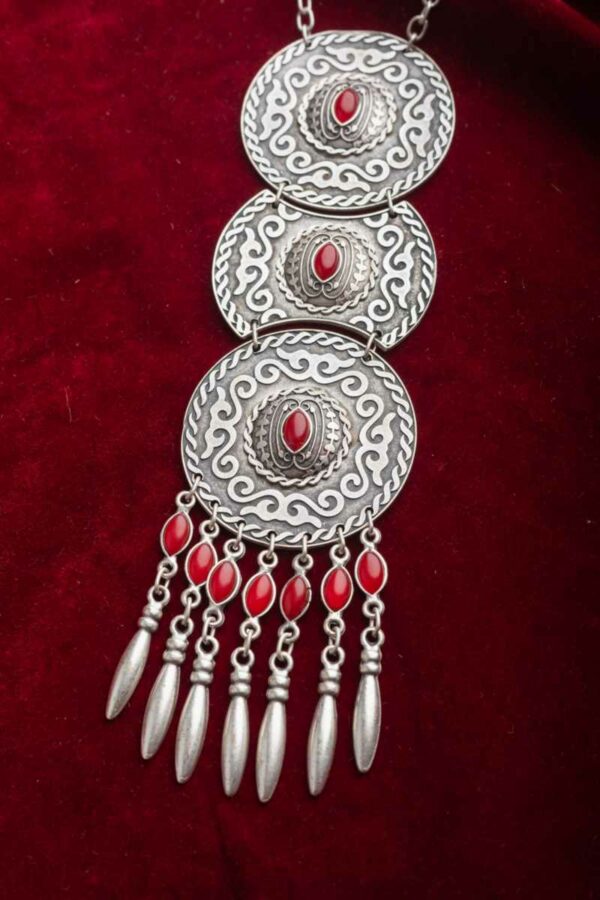 Image for Kessa Kpn108 Turkish Circular Red Multi Stone Chain Necklace Front