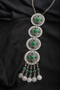 Image for Kessa Kpn111 Turkish Circular Green Multi Stone Tribal Chain Necklace Featured