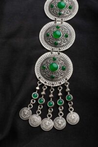 Image for Kessa Kpn111 Turkish Circular Green Multi Stone Tribal Chain Necklace Front