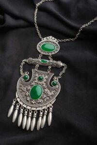 Image for Kessa Kpn116 Turkish Bar Multi Green Stone Necklace Featured