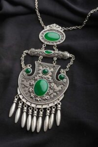 Image for Kessa Kpn116 Turkish Bar Multi Green Stone Necklace Front